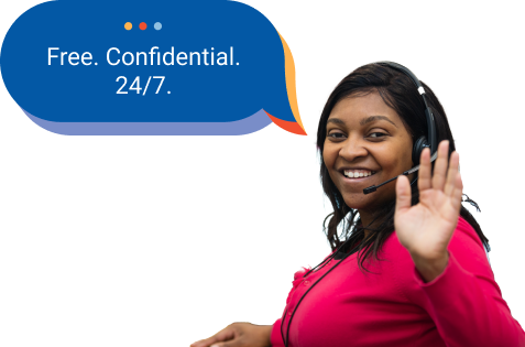 211 Illinois call center woman smiling and waving